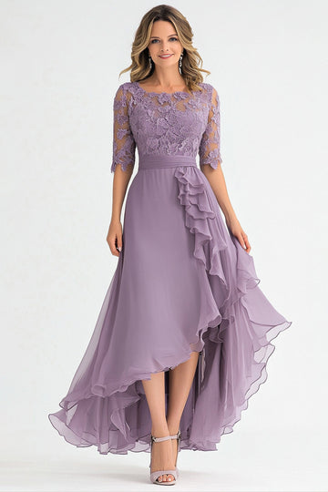 Elégant gris violet une ligne tulle mère de la mariée robe à volants